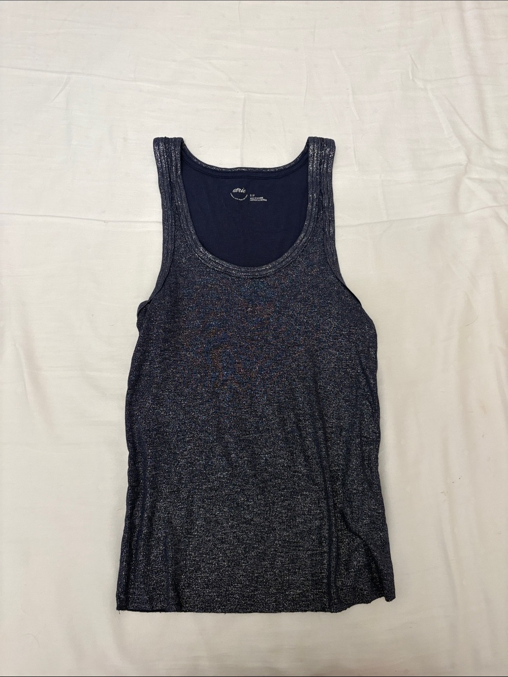 aerie Navy Metallic Scoop Neck Tank
